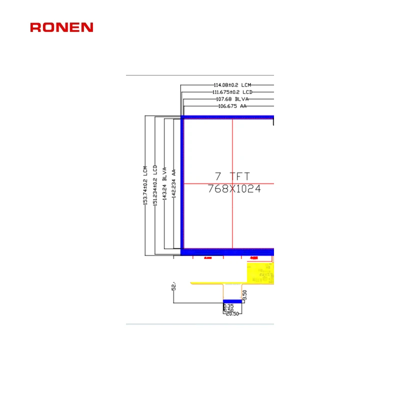 7 inch square LCD display — outline drawing (CAD)