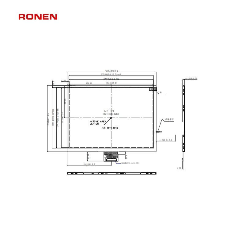 9.7 inch square LCD display — outline drawing (CAD)